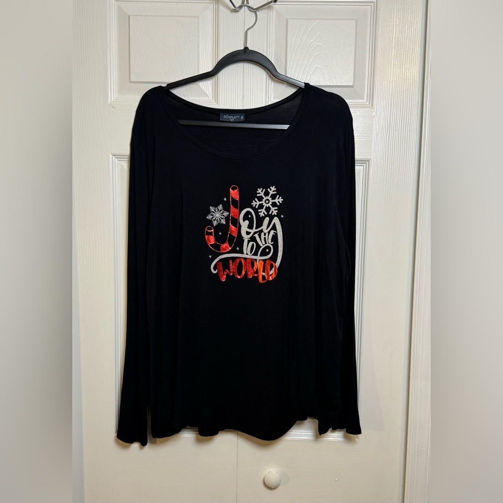 Scarlett Black Long Sleeve Christmas Tee with Red and White Design
